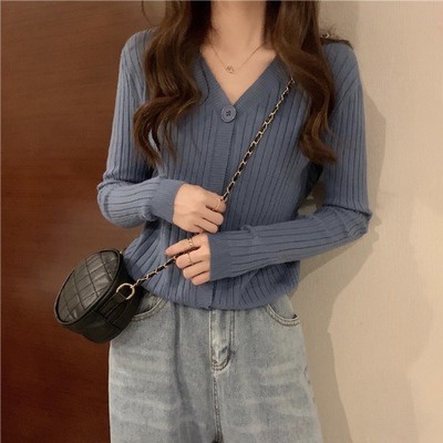 Áo Khoác Cardigan Dệt Kim Cổ Tim Xinh Xắn Cho Nữ Chất Len Tăm Phong Cách Ulzzang Hàn Quốc Nhiều Màu