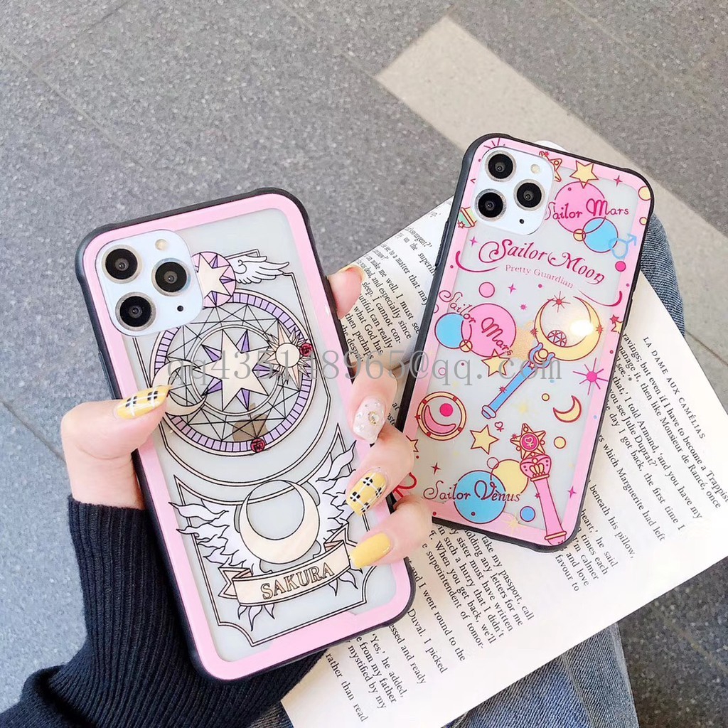 Ốp điện thoại trong suốt in hoạt hình thủ lĩnh thẻ bài Sakura đáng yêu cho Apple