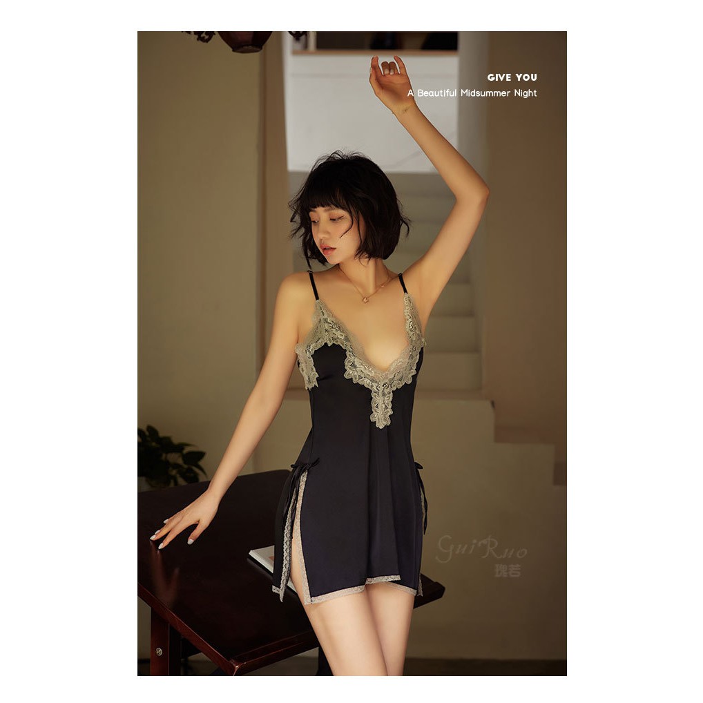 Váy ngủ sexy gợi cảm Đồ ngủ sexy 2 dây phối viền ren dễ thương quyến rũ (Hàng QC Cao Cấp) VN272 | BigBuy360 - bigbuy360.vn