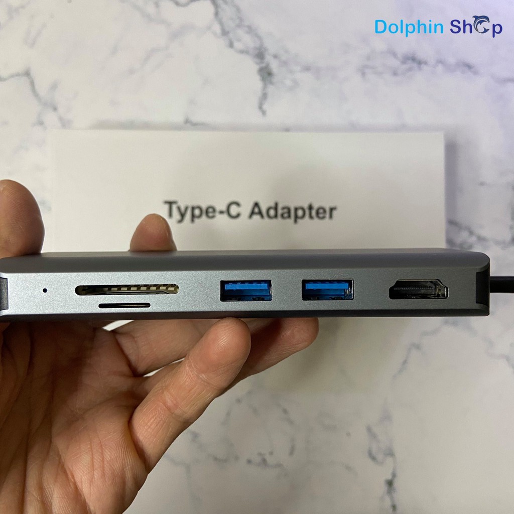 Bộ Chuyển Đổi Type-C sang HDMI 4k + Usb 3.0 + Ethernet Lan + Thẻ Nhớ cho Macbook, Dell, Smartphone Android