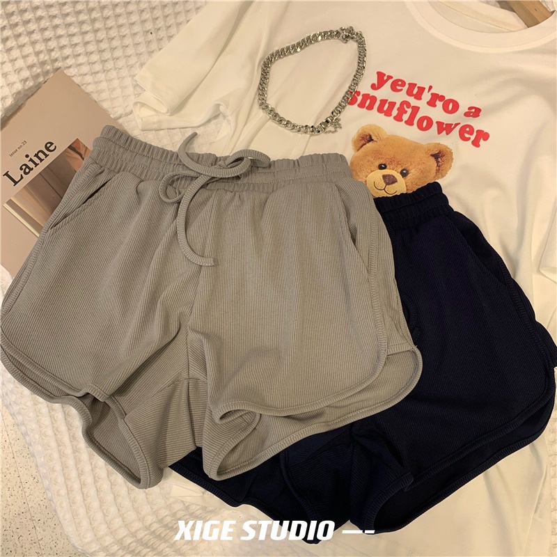 Quần short thể thao SUXI lưng cao ống rộng màu trơn dễ phối đồ thời trang mùa hè cho nữ