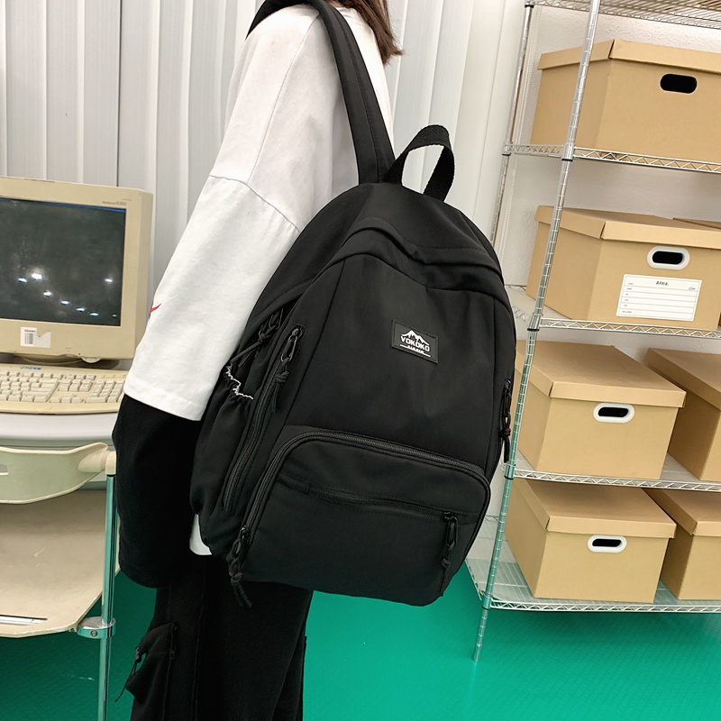 Ba lô nylon chống thấm nước màu trơn thiết kế đơn giản thời trang mới cho nữ sinh