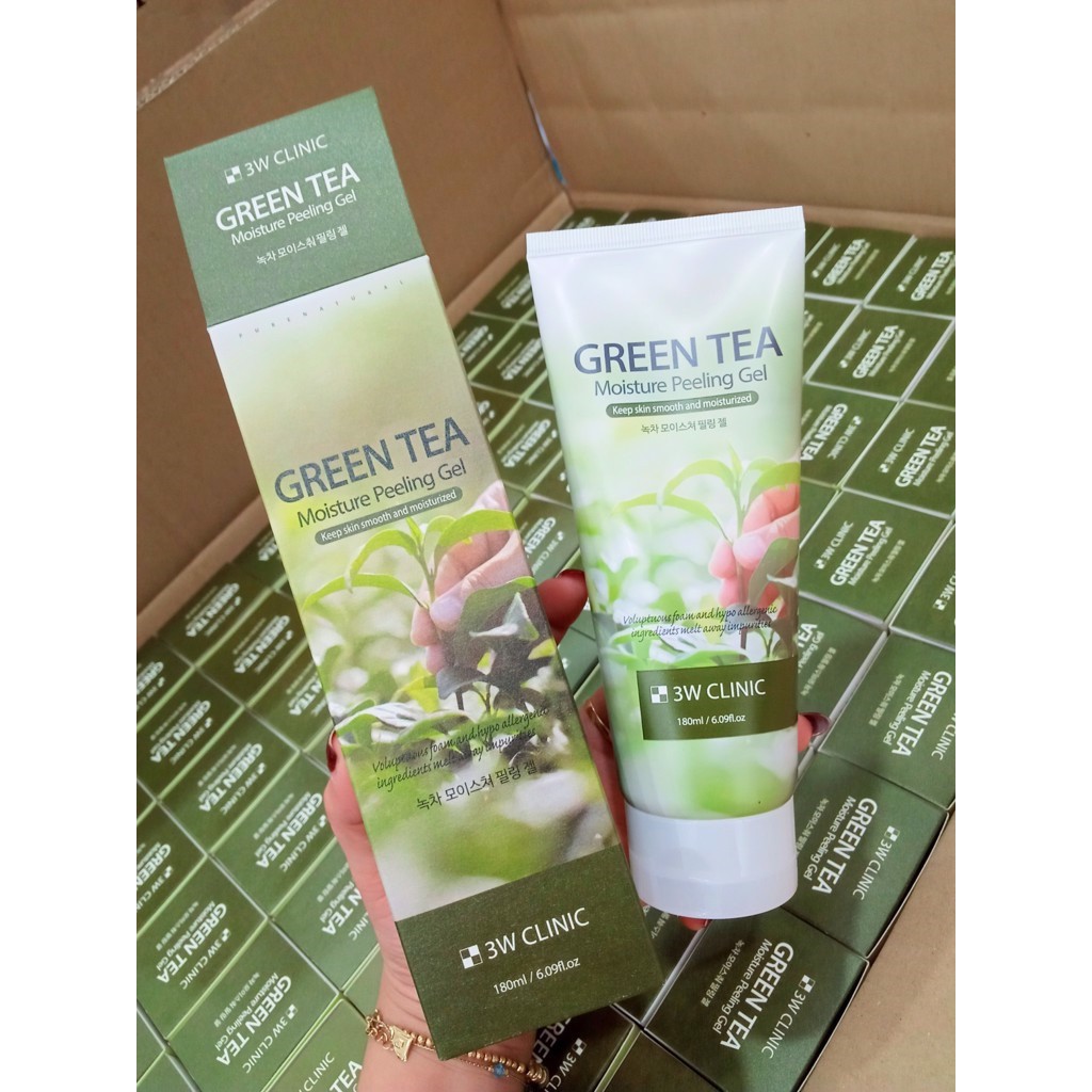 Gel tẩy da chết mặt 3W Clinic Green Tea & Rice Brown Moisture Peeling Gel 180ml Hàn Quốc