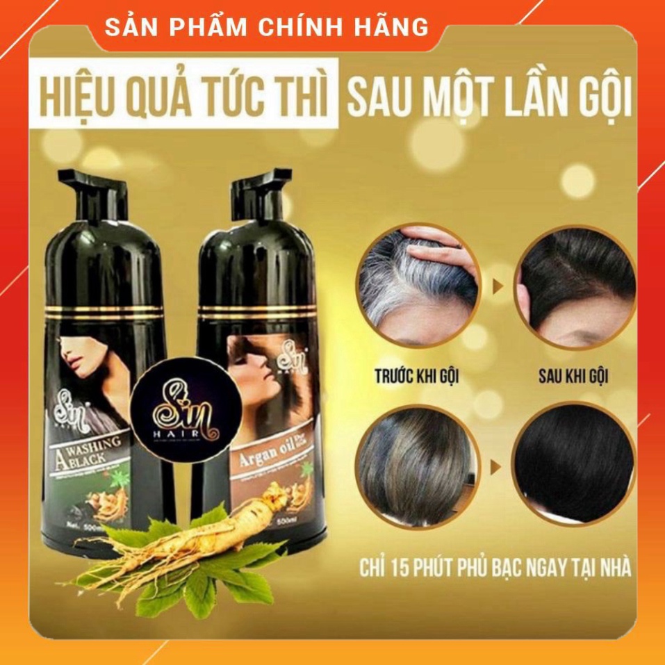 Dầu gội đầu thảo dược nhân sâm Sin Hair tóc đen/ nâu giúp tóc phủ kín tóc bạc