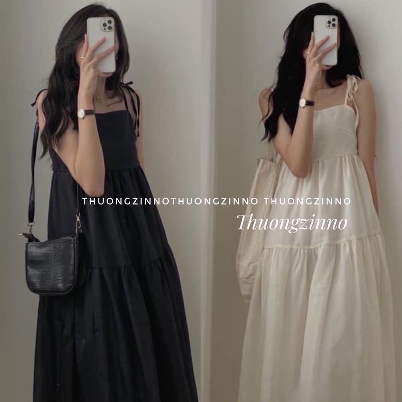 [Ảnh thật/Video]Váy 2 dây babydoll voan tơ buộc dây vai dáng xoè xếp tầng cực xinh