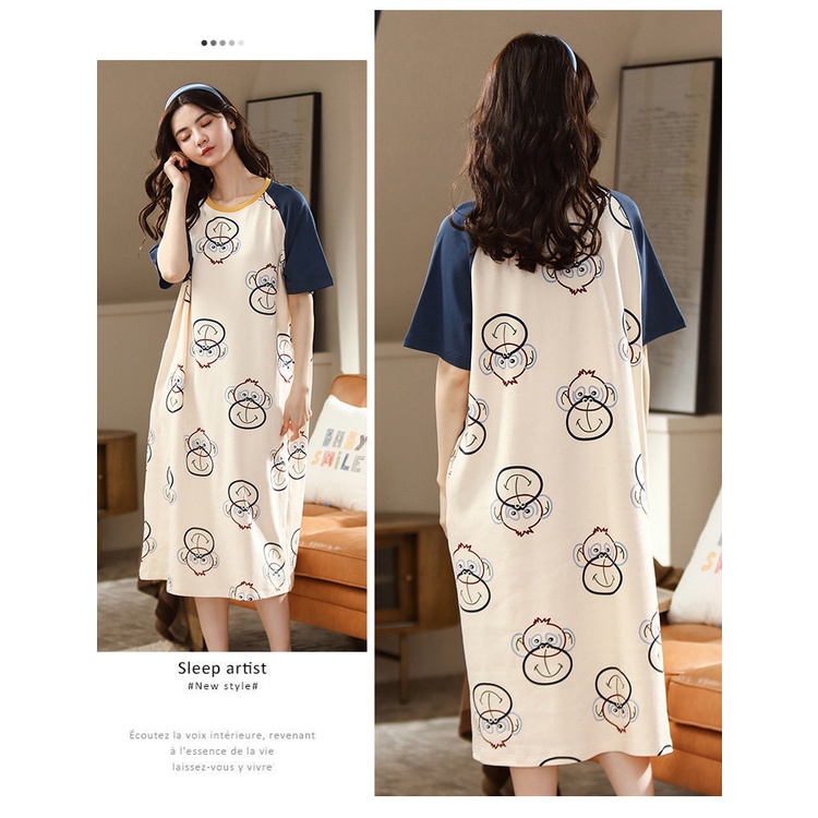 Bộ Đồ Đôi Mặc Ở Nhà Váy Quần Áo Ngủ Cặp Đôi Cộc Tay Vải Cotton Mùa Hè Xuân Đi Chơi Biển BODODOI04