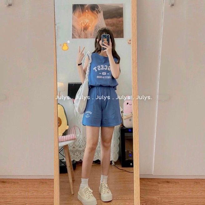 Bộ thun nữ ba lỗ thời trang 2 lớp quần áo phông hè nữ chất Cotton oversize form rộng (áo thun nữ + quần short)