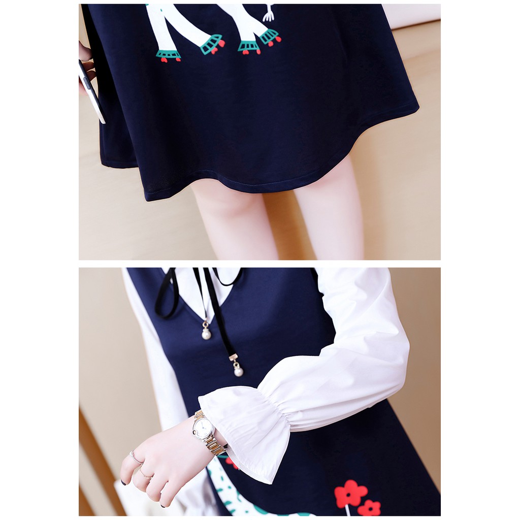 Đầm big size quảng châu thun phối áo trắng bèo cổ tay loe in hình  D906 | BigBuy360 - bigbuy360.vn