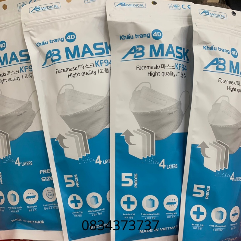 Khẩu trang kf94 công nghệ hàn quốc 4D MASK  kháng khuẩn 4 lớp combo 5 cái