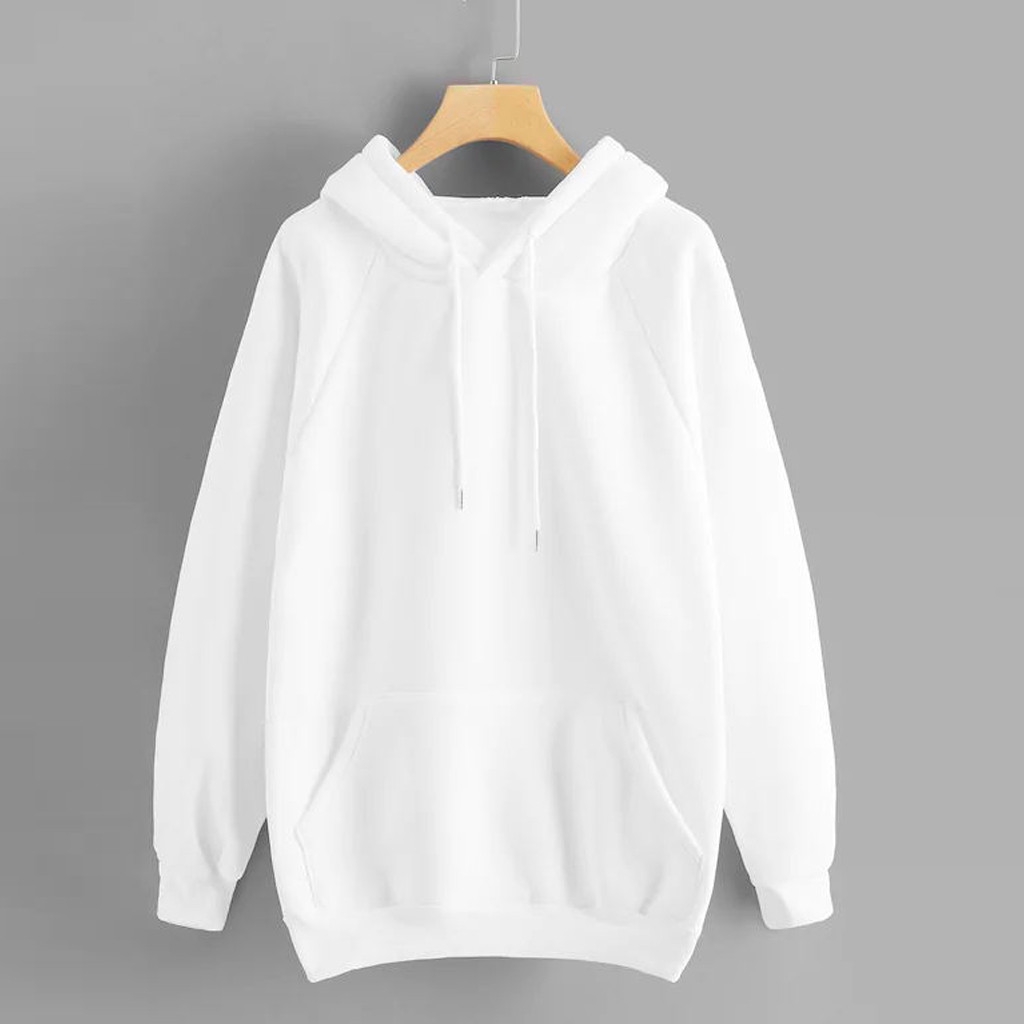 Áo hoodie màu trơn dáng rộng cho nữ size S-XXL