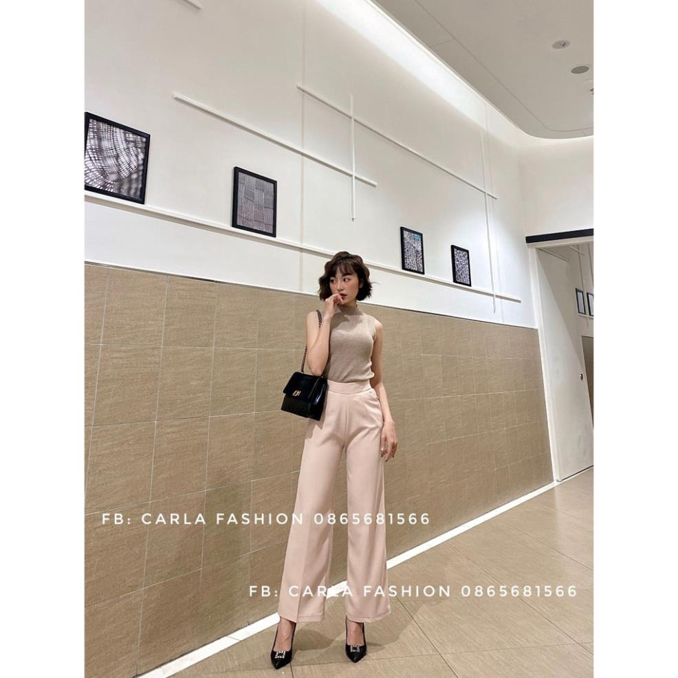 Quần lưng cao ống rộng nữ khóa sườn dáng dài CARLA