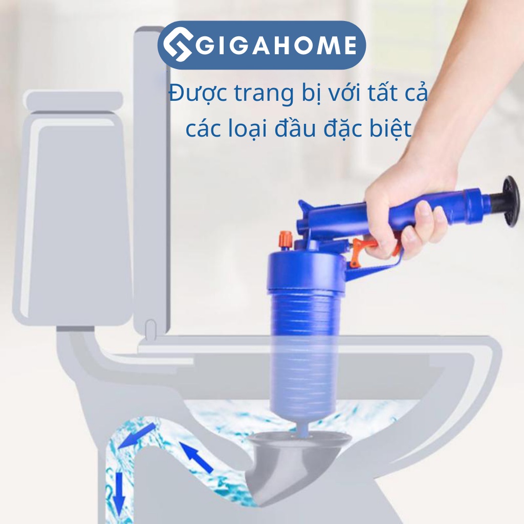 Dụng Cụ Thông Tắc Bồn Cầu, Cống Nước Bằng Khí nén GIGAHOME Kèm 4 Đầu Tiện Dụng 5650