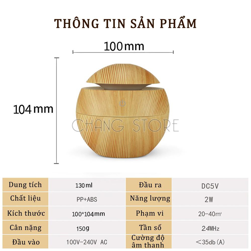 Máy phun sương tạo ẩm, máy khuếch tán tinh dầu vân gỗ cổ thấp + Tặng kèm 1 lọ tinh dầu 10ml thiên nhiên