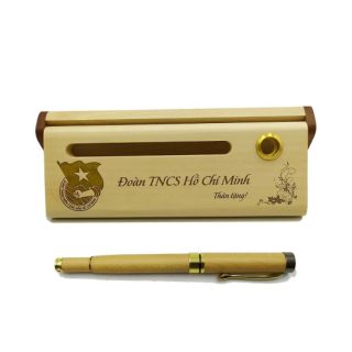 Bút gỗ khắc tên theo yêu cầu BG01 (Bút nắp, mực nước, hộp có khay namecard) | LƯU NIỆM 86