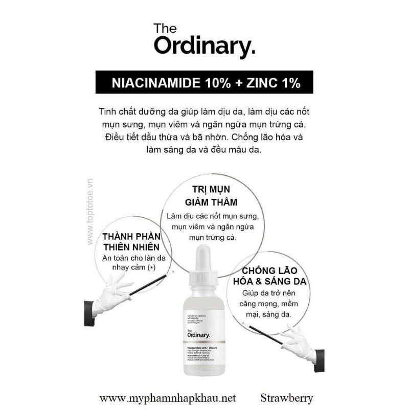 Tinh chất The Ordinary Niacinamide 10% + Zinc 1% (30ml) dưỡng ẩm cân bằng và làm sáng cho da