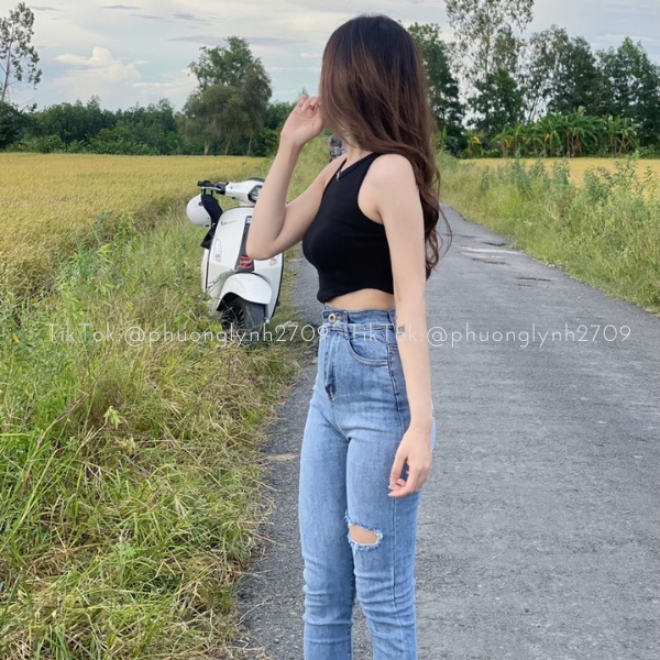 Quần jean cạp cao rách basic , quần skinny jean dài nữ lưng cao PLQ74