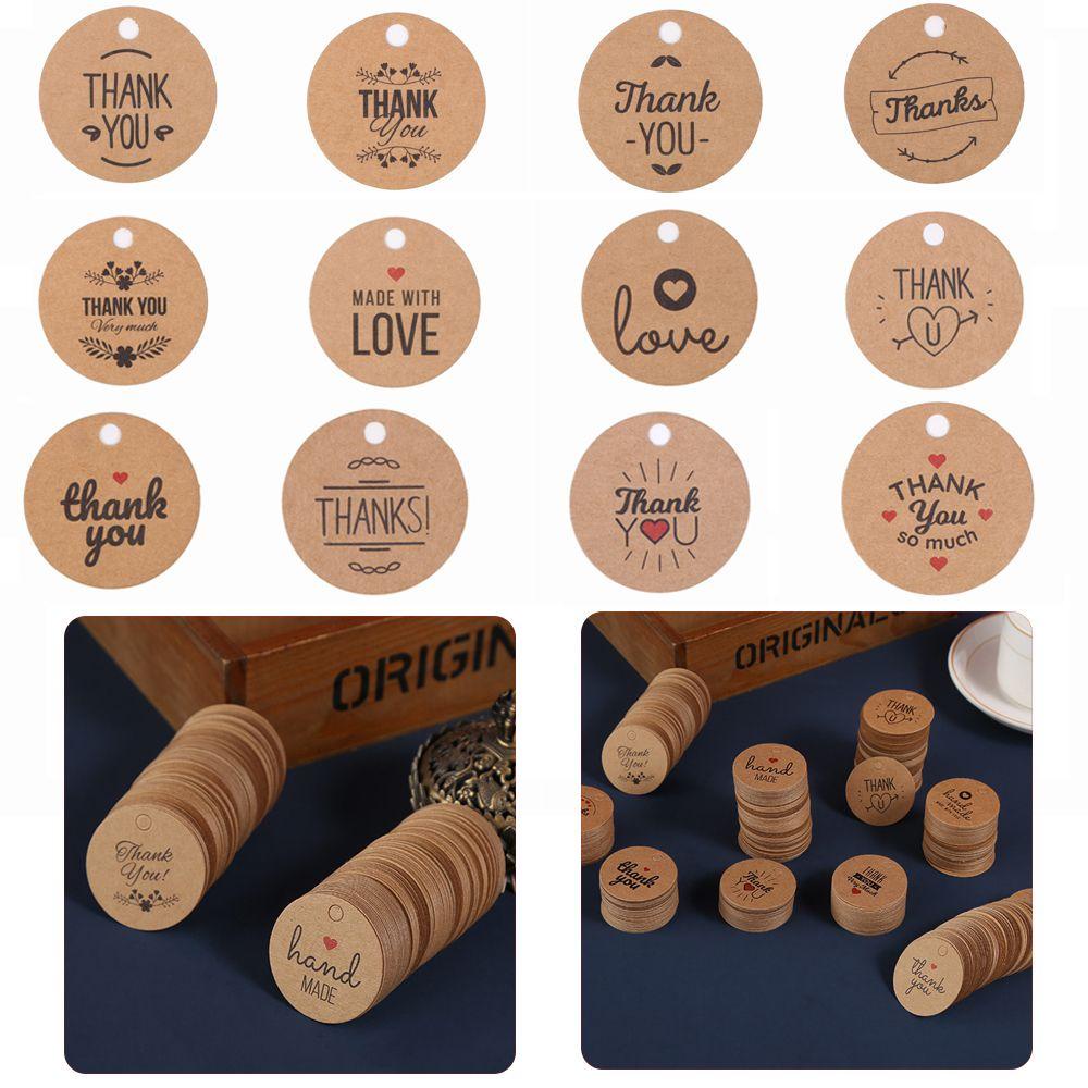 CONOPERY Set 100 Nhãn Giấy Kraft Hình Tròn In Chữ Thank You Có Dây Treo Trang Trí Thủ Công Đa Ứng Dụng