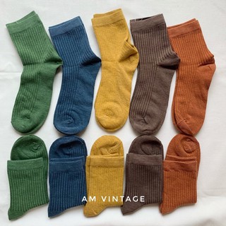Vớ Gân Tăm Cổ Cao 5 Màu Basic Vintage