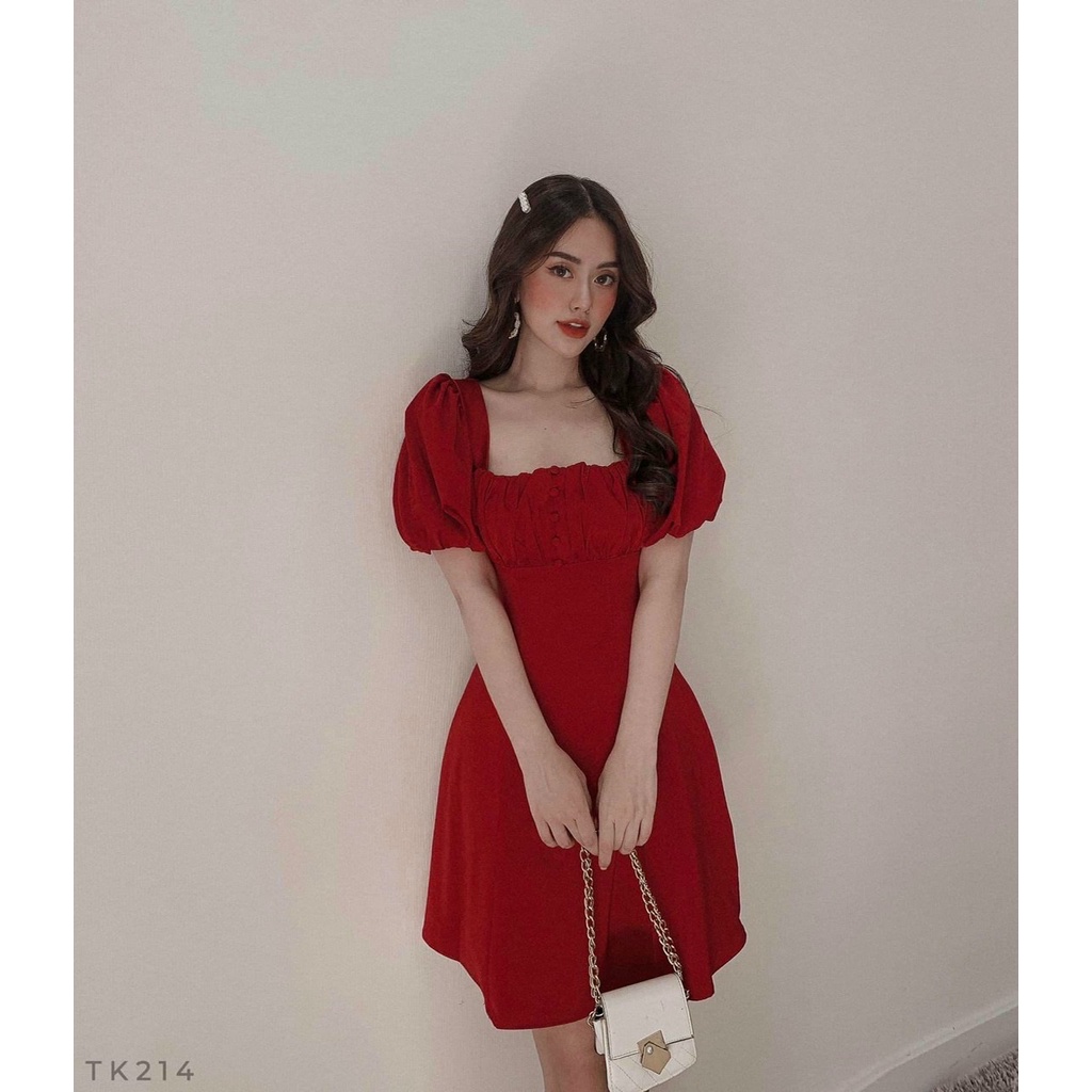 Đầm váy freesize nhúng ngực nút bọc 2 màu