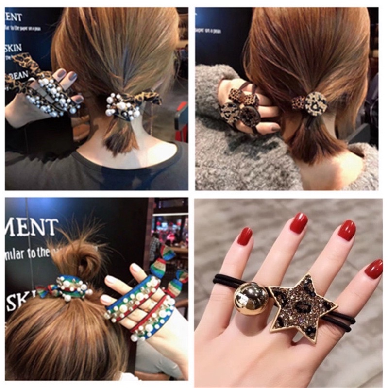 Dây buộc tóc nơ đính ngọc phong cách hàn quốc sang chảnh