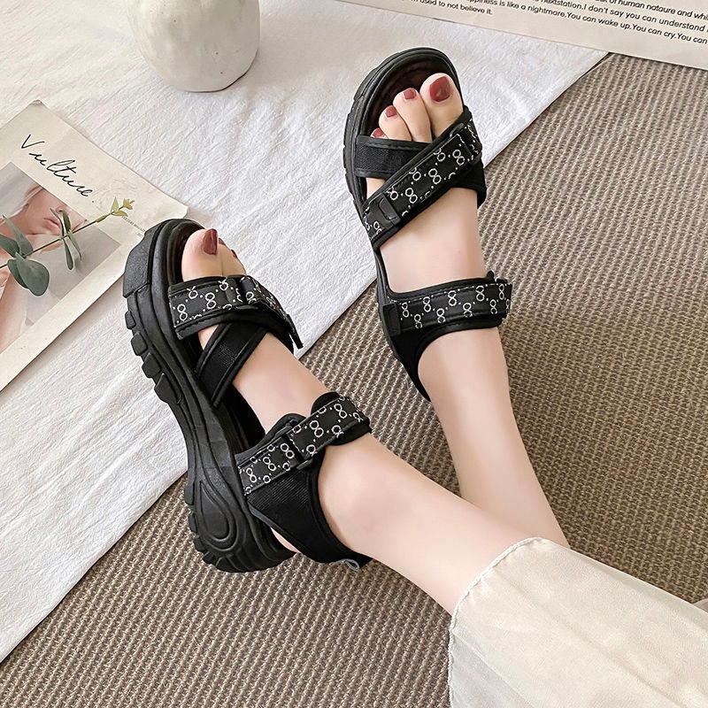 Giày Sandal Đế Xuồng Dày Dặn Thoải Mái Phong Cách Hàn Quốc Thời Trang Mùa Hè 2022