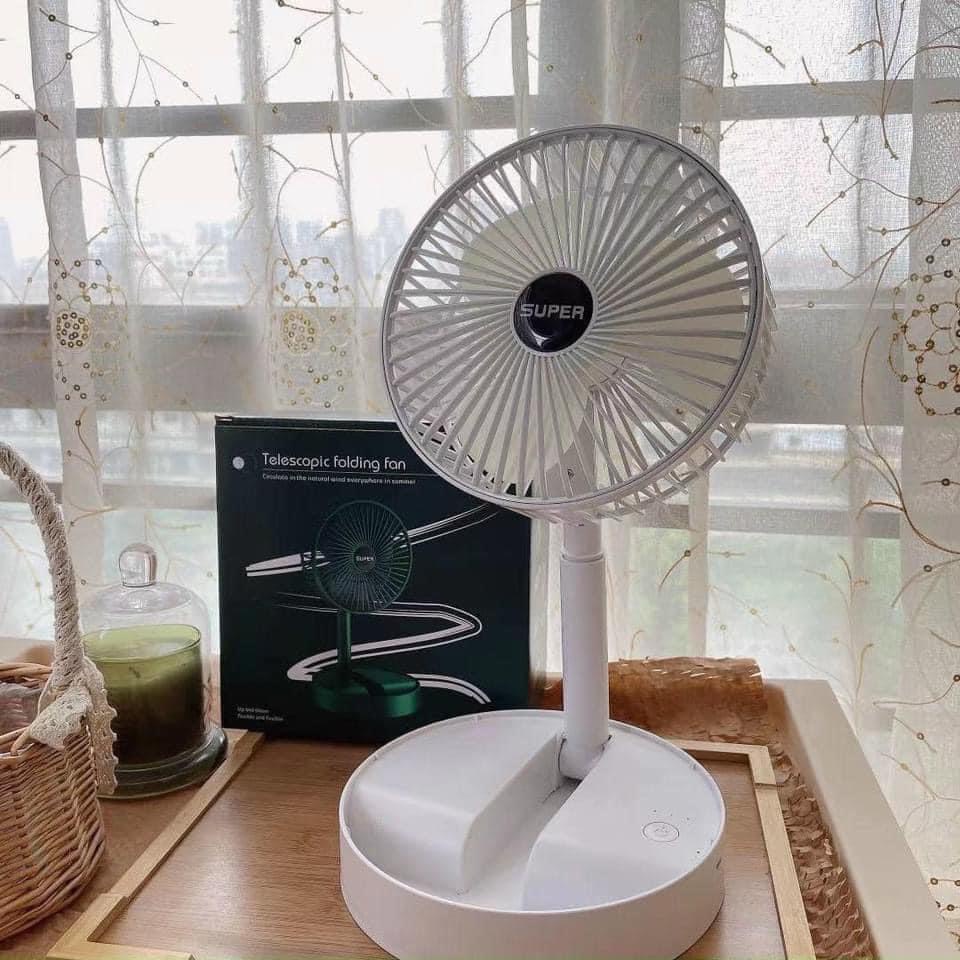Quạt Sạc Tích Điện Gấp Gọn Mini Kèm Để Bàn 3 Chế Độ Gió