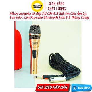 Micro karaoke có dây JVJ GM-6.3 dài 4m Cho Âm Ly, Loa Kéo , Loa Karaoke Bluetooth Jack 6.5 Thông Dụng(Vàng đồng)