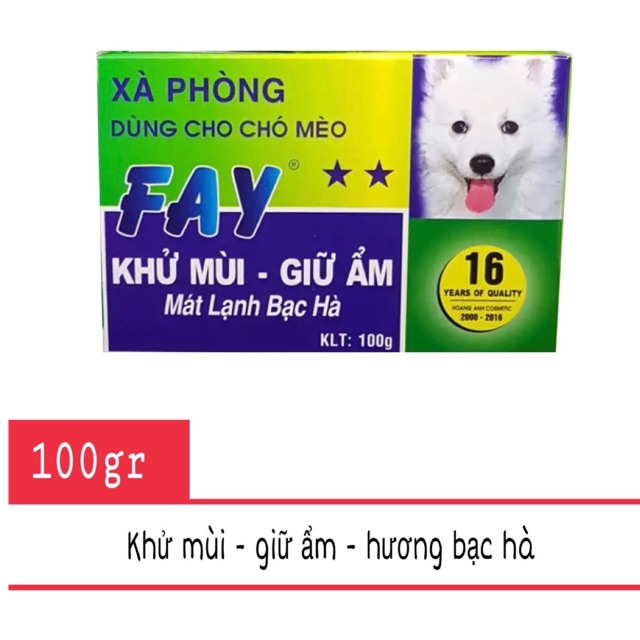 Xà phòng tắm dưỡng ẩm, khử mùi hôi cho chó mèo - Fay 2 sao 100g Xanh