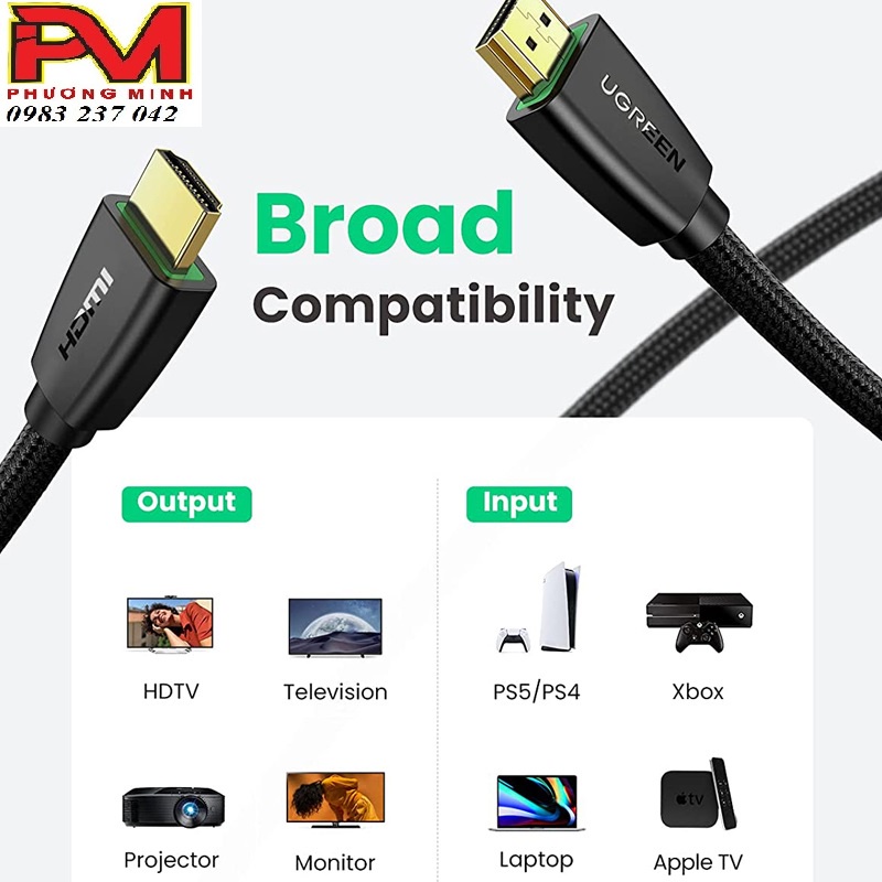 Cáp HDMI 2.0 Ugreen 40414 10m- Sản phẩm chính hãng bảo hành 18 tháng