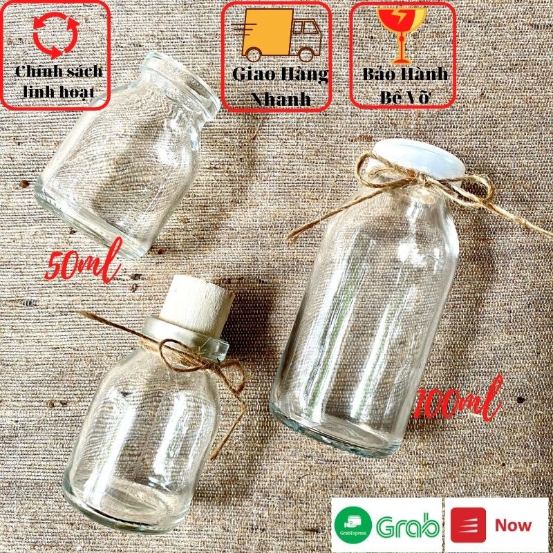 Combo 10 Chai Thủy Tinh Nút Bần Hoặc Nút Nhựa, Chai Mini Nhỏ Xinh  50ml, 100ml, Tặng Kèm Dây Thừng
