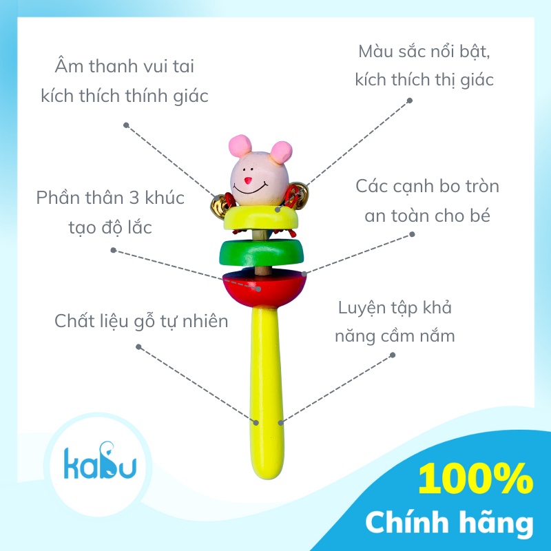 Lục Lac, Xúc Xắc Gỗ Hình Thú Tăng Vận Động Cầm Nắm, Kích Thích Thính Giác Cho Bé Từ Sơ Sinh