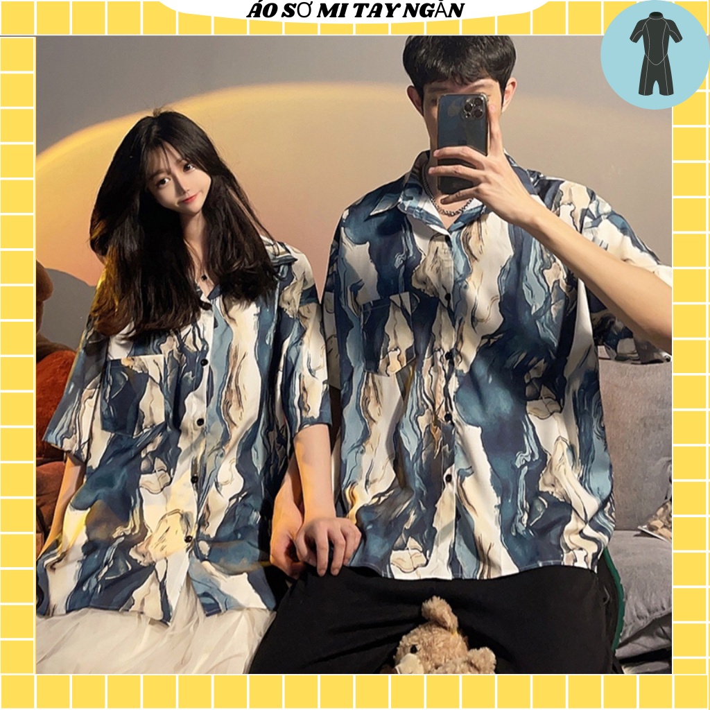 Áo sơ mi tay ngắn from rộng unisex áo cặp nam nữ , sơ mi nam nữ vải voan lụa mịn mát free size 40kg - 70kg