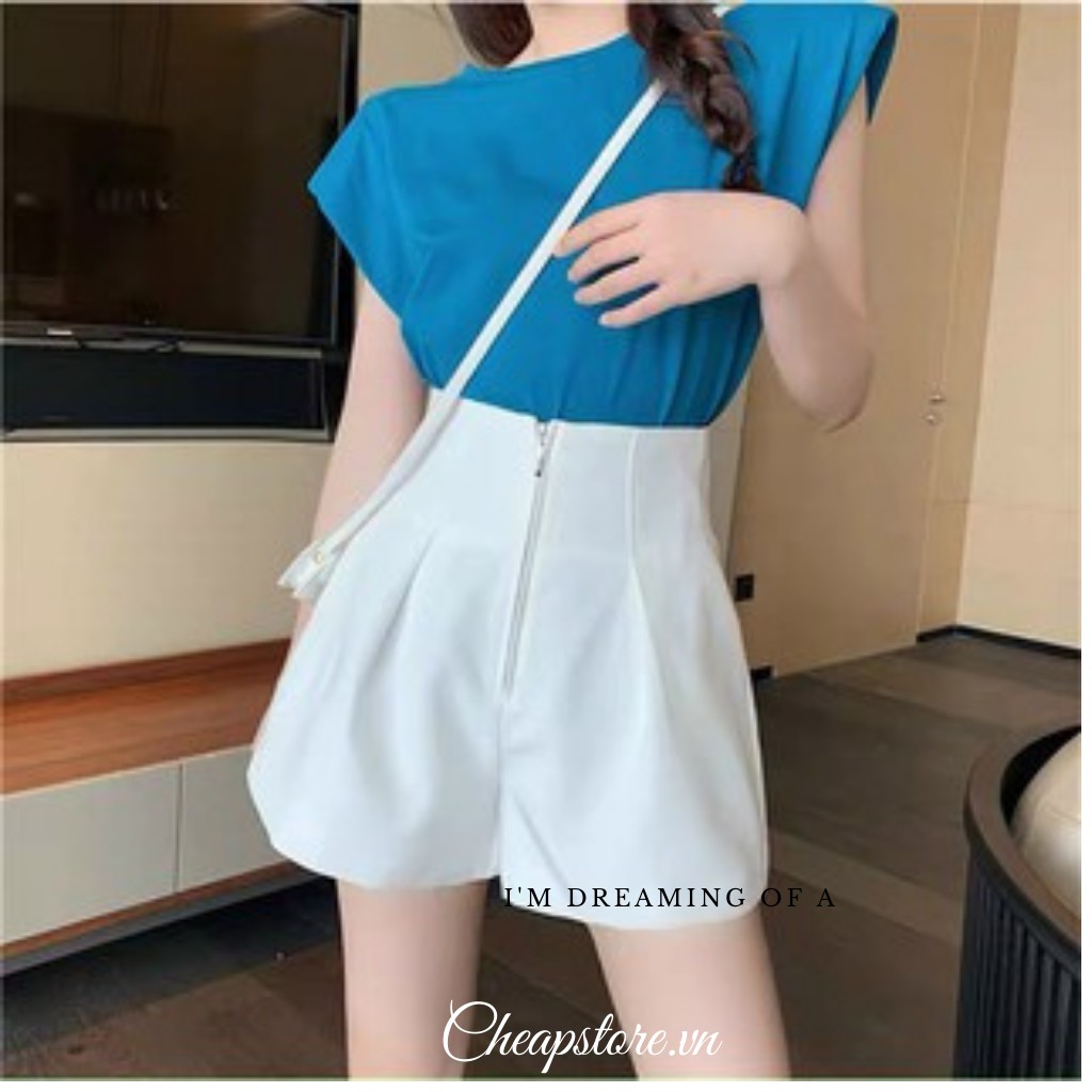 Quần sooc xếp ly phồng cao cấp 🔥 Sooc cạp cao có khoá  B002