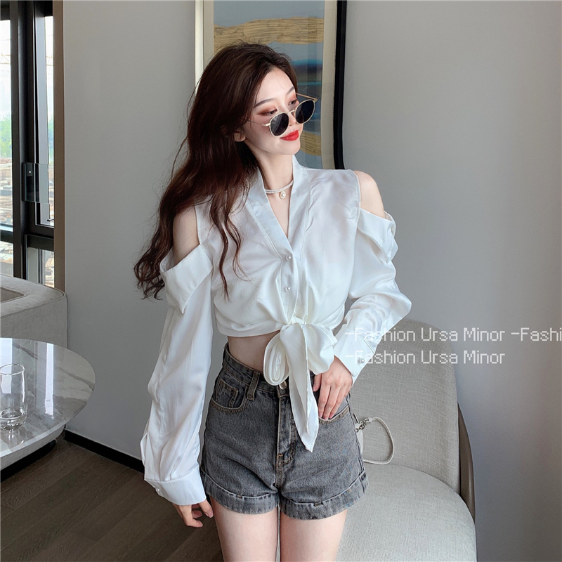 Áo sơ mi nữ hở vai buộc vạt cá tính sexy ulzzang