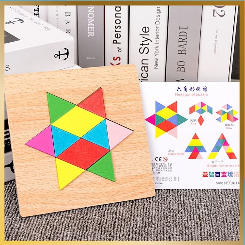 Đồ chơi xếp hình khối gỗ từ tính Pattern Block giúp bé nhận biết hình học có  19 mẫu tùy chọn