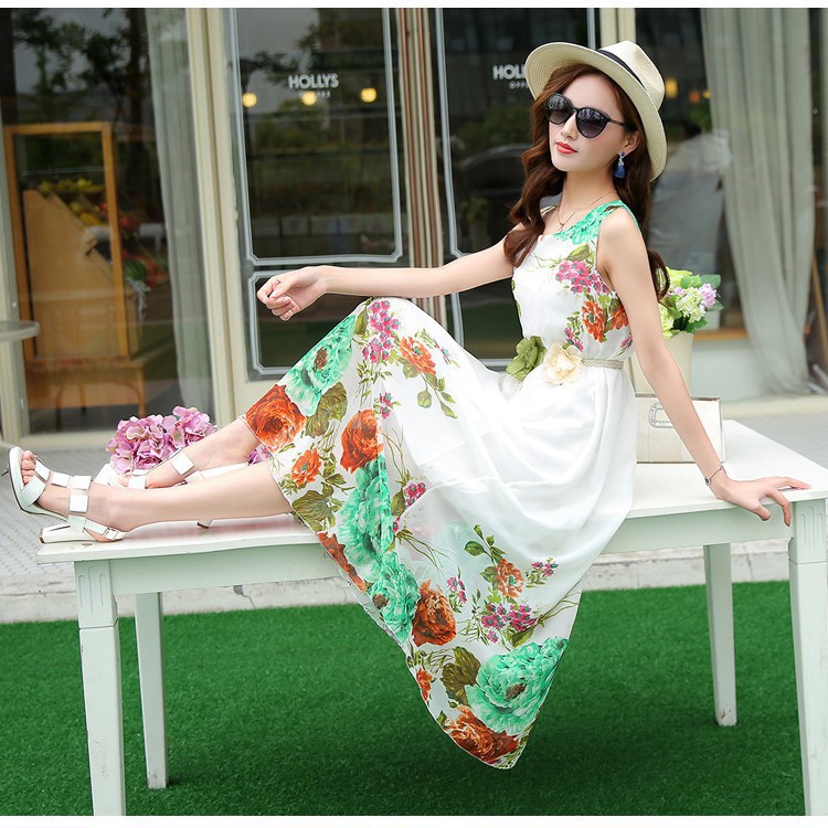 Đầm maxi voan  kèm dây thắt lưng hoa DX08 - Đầm suông maxi đi biển, đi dạo phố  damdutiecmaxi2019 | BigBuy360 - bigbuy360.vn