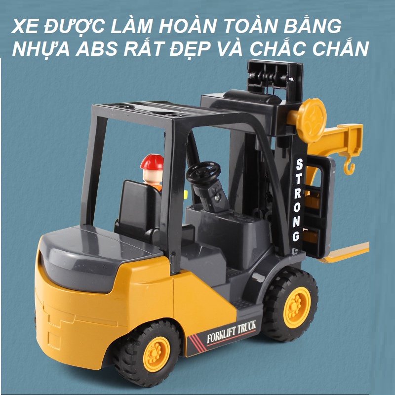Xe nâng đồ chơi trẻ em bằng nhựa chạy đẩy trớn bằng bánh đà có giá nâng lên được
