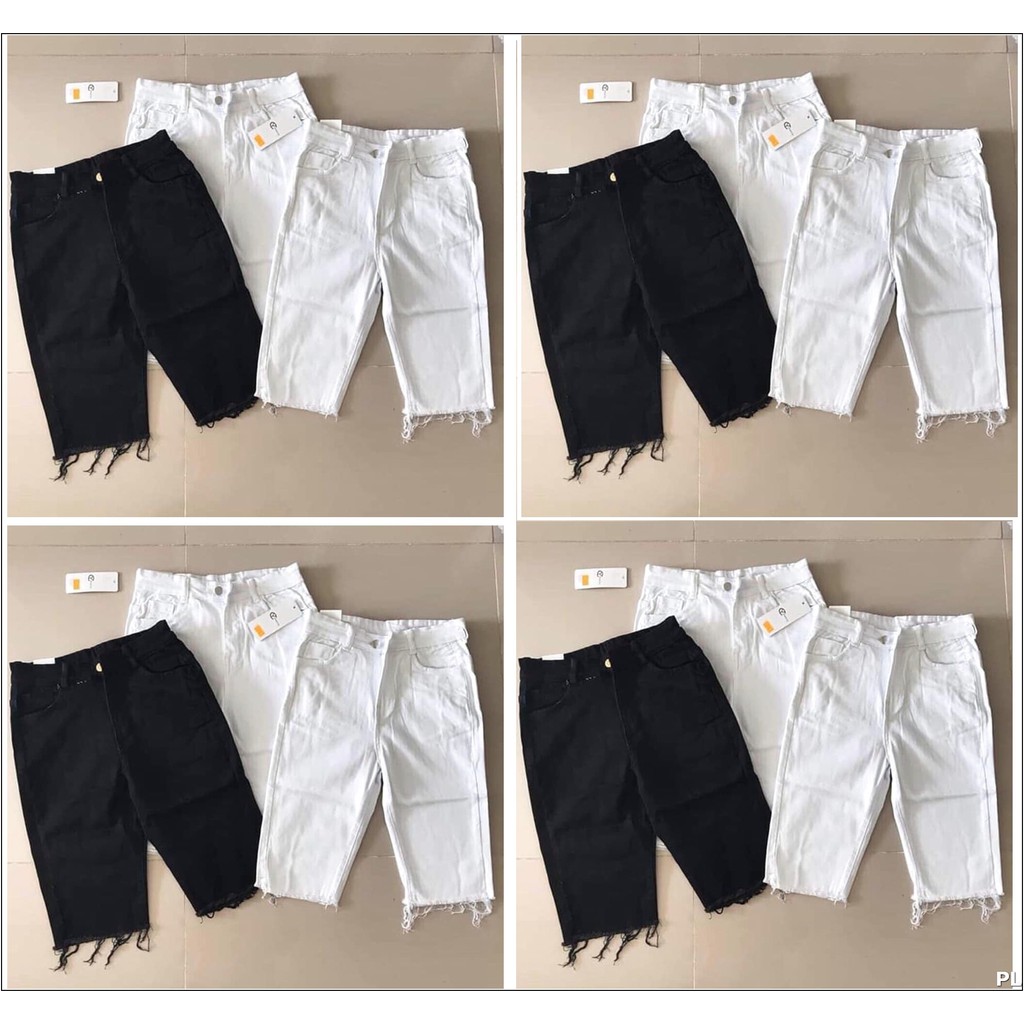 quần short jean NGỐ MÀU ĐEN - TRẮNG TUA LAI SN-T02-010
