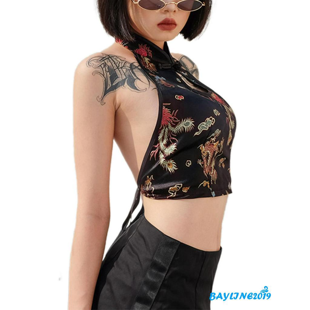 Áo lửng cổ yếm thêu họa tiết rồng quyến rũ cho nữ