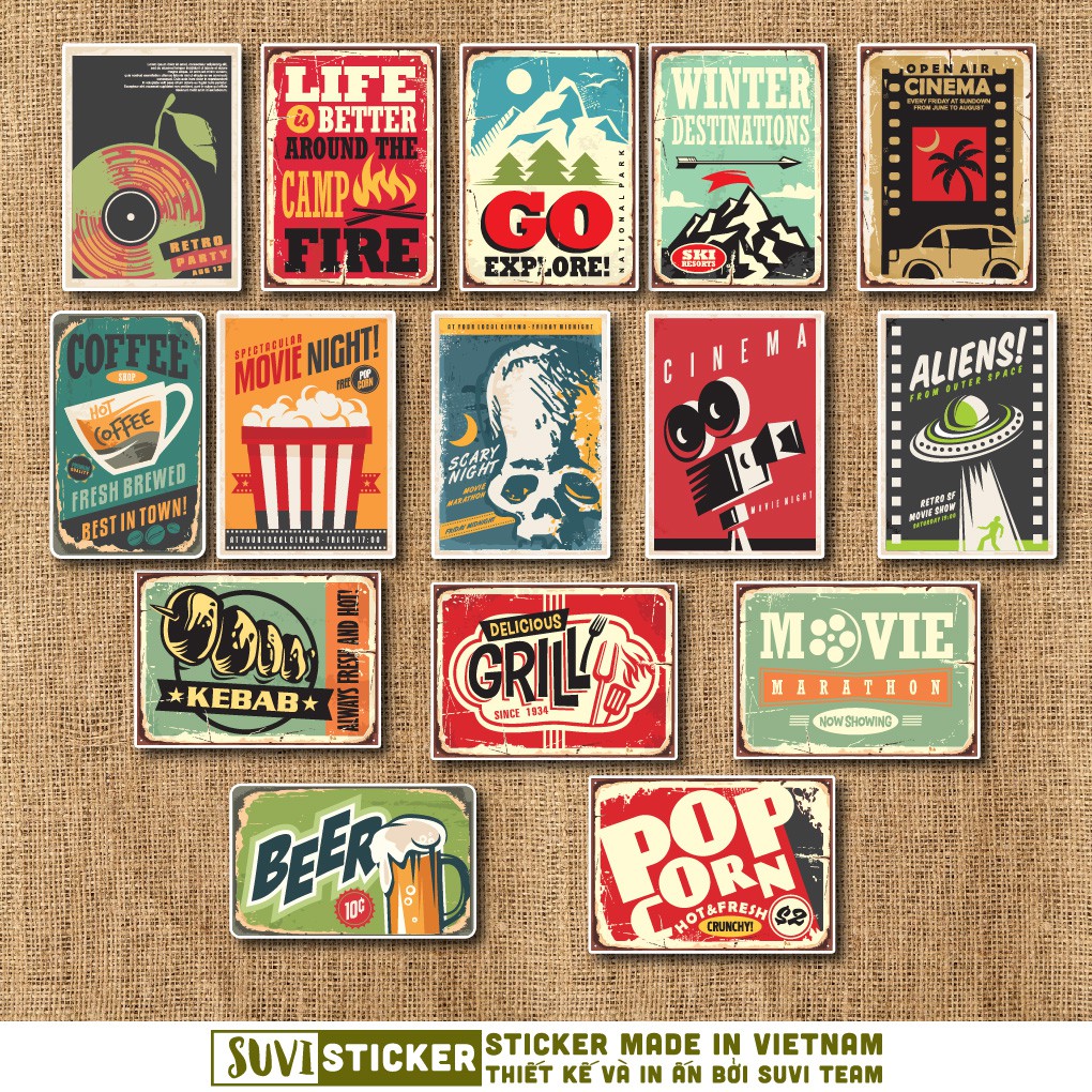 50 Sticker Vintage chống nước sticker dán mũ bảo hiểm, laptop, điện thoại, đàn guitar, vali. MSP: NS29