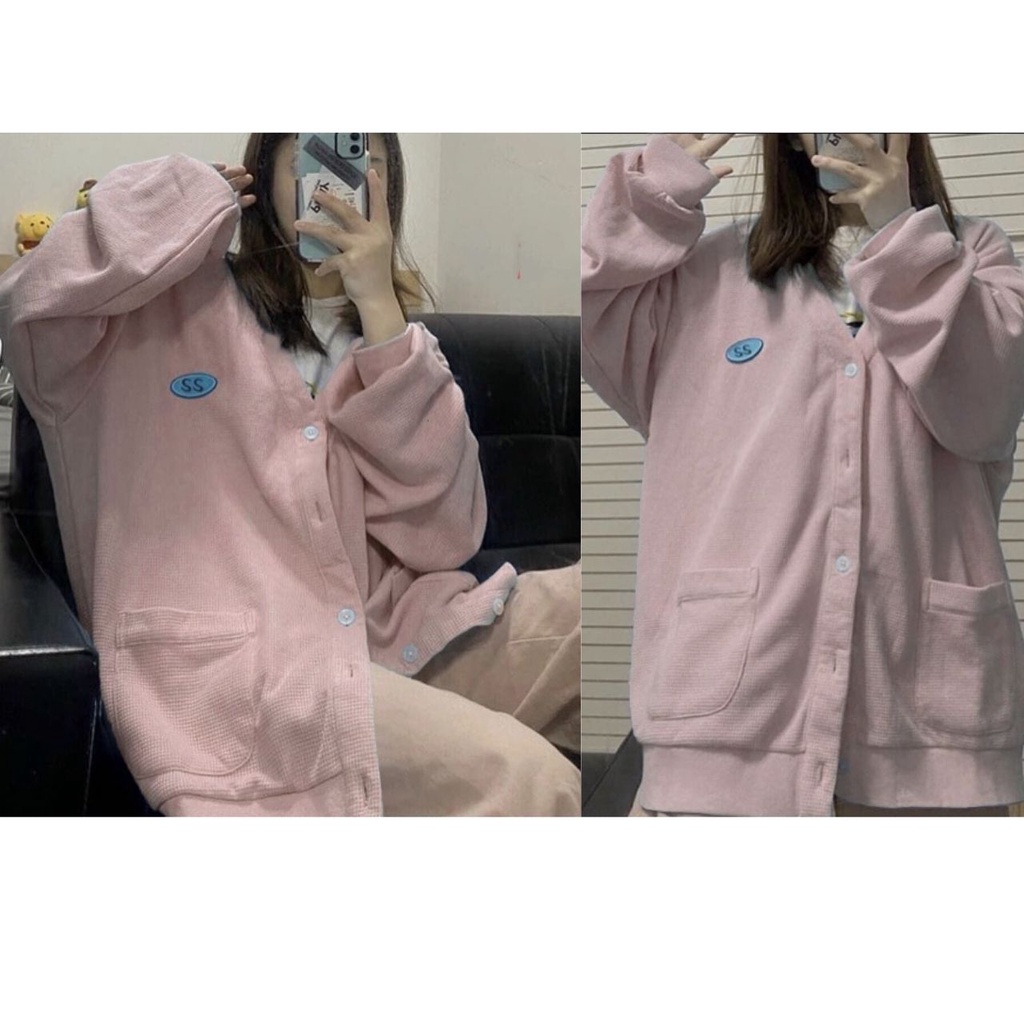 Áo Cardigan Nữ Màu Hồng Thêu Dập Nổi Logo SS Dễ Thương Chất Nỉ Mềm Mại Mã 536 You Store