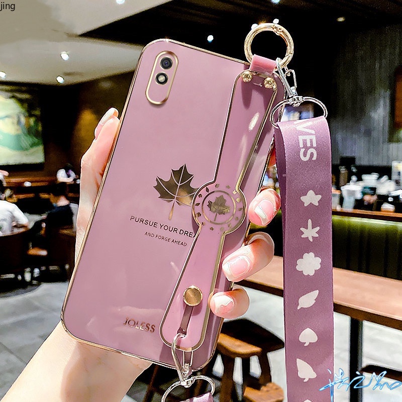 Ốp Điện Thoại Họa Tiết Lá Phong Có Dây Đeo Cổ Tay Cho Redmi 10C 9A 10 9T 9 9C 8 8A 7 Note 11 11S