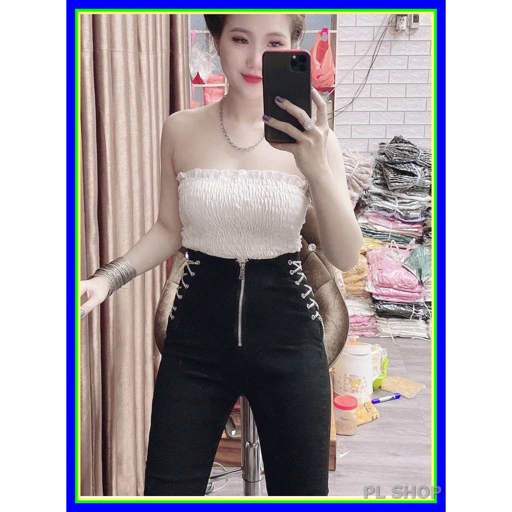 Quần jean nữ lưng cao ĐAN XÍCH HAI HÔNG khóa nổi cực đẹp, chất jean giãn tốt PL3-71