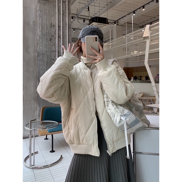 Áo khoác phao bomber mặc được 2 mặt trơn & vân chỉ