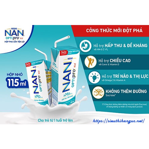 Combo 36 Hộp Sữa Dinh Dưỡng Pha Sẵn NESTLE NAN OPTIPRO Kid HMO 115ml