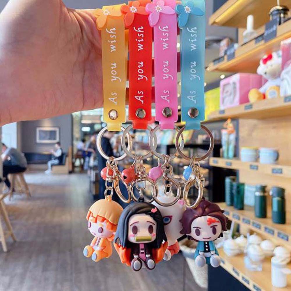 JARRED Cute KeyChains Cartoon Demon Slayer Key Rings Blade Of Ghost Kimetsu No Yaiba Anime Japan Anime PVC Kamado Nezuko Car Accessories/Multicolor