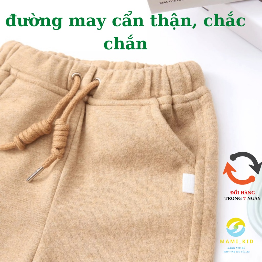 quần bé trai bé gái chất dạ nỉ mềm siêu đẹp, mamikid, đủ size từ 15-38kg