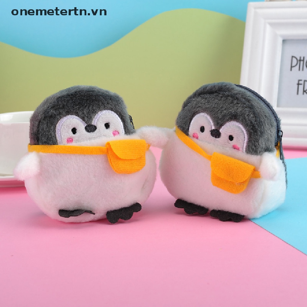 Onemetertn Ví Đựng Tiền Xu Mini Hình Chim Cánh Cụt Nhồi Bông Mềm Mại Đáng Yêu