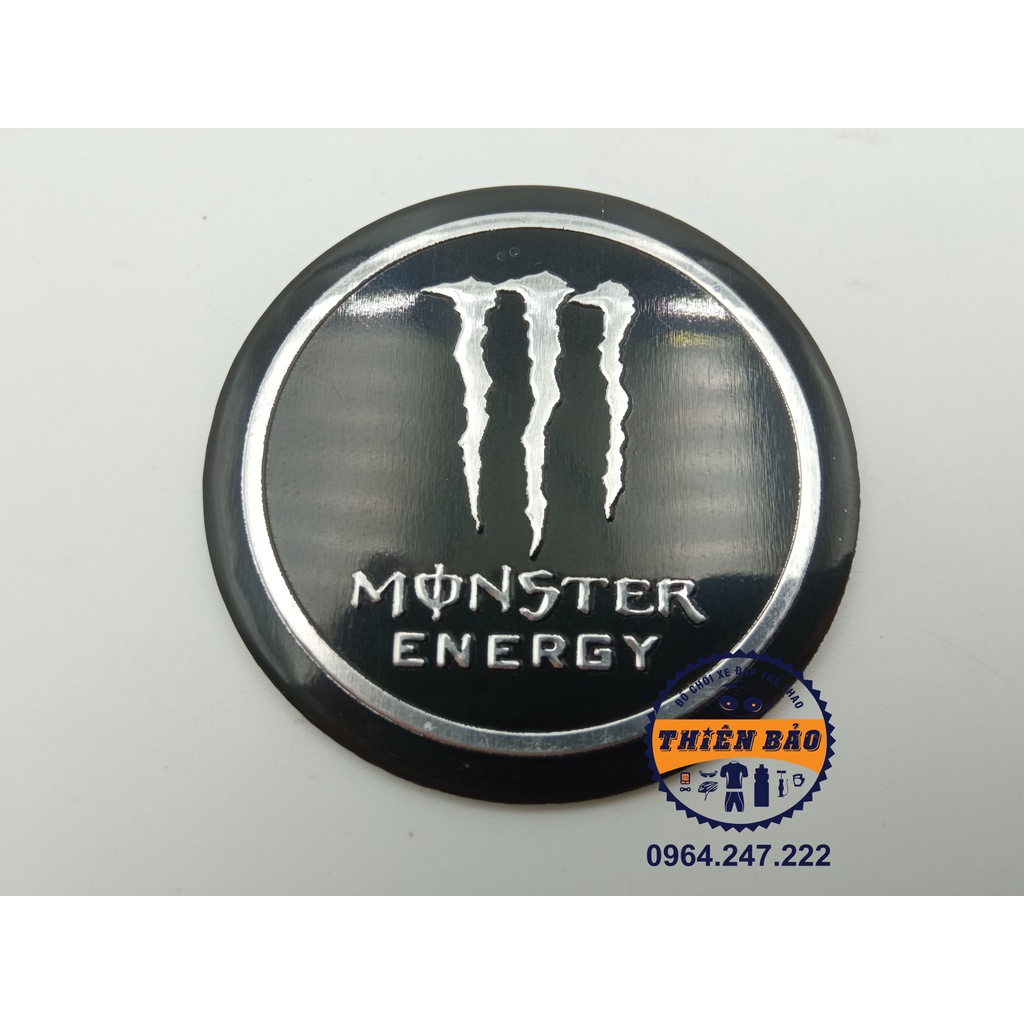 Decal nhôm dán xe, tem nhôm dán xe Monster Energy, logo nhôm Monster, sticker tròn bao viền #213