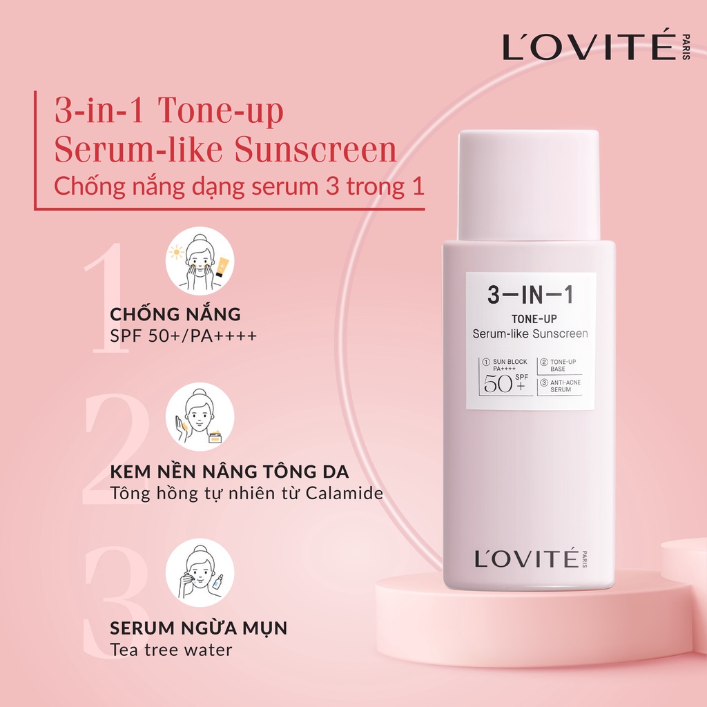 Kem chống nắng nâng tông Lovite 3-in-1 Tone-up Serum-like 50ml